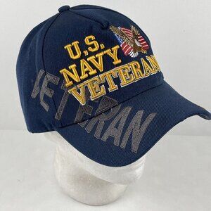 U.S. NAVY VETERAN Cap Hat Adjustable Blue Gold Embroidered By August Sportswear